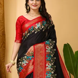 Saree Mall Black Silk Self Saree with Blouse Piece image 3