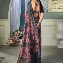 Saree Mall Grey Chiffon Self Saree with Blouse Piece image 3