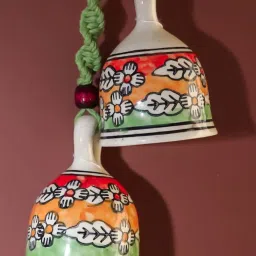 Gathari Green Ceramic Wall Hanging Macrame Bells - Set of 2 image 3