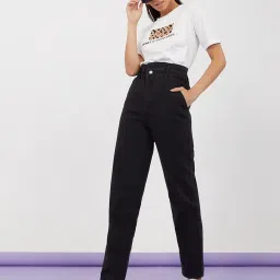 Styli Black Cotton Straight Fit High Rise Jeans image 3