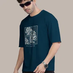 BULLMER Blue Loose Fit Printed Oversized T-Shirt image 3
