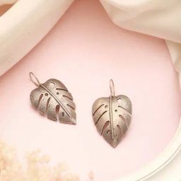 Saraf RS Jewellery Silver Statement Oxidised Silver Lookalike Leaf Shaped Tribal Drop Earring-picture-8