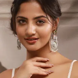 Saraf RS Jewellery Multicolor Statement Silver Oxidised Enamelled Fusion Chand Bali Earring image 5