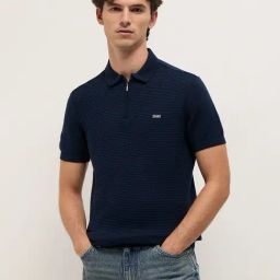 The Bear House Blue Cotton Woven Design Polo T-Shirt-picture-38