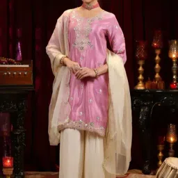 SCAKHI Mauve QALA Shimmer Organza Dori-Gota Work Kurta with Sharara and Dupatta-picture-14