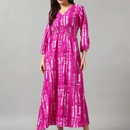 Raiyani Enterprise Women Tie and Dye V-Neck Fit & Flare Midi Dress-image-63