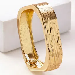 Women 22K Gold-Plated Brass Bold Square Textured Statement Bangle Bracelet-image-38