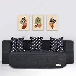 FRIENDS LIFE Grey & Black 3 Seater Fold Out Sofa Cum Bed With 3 Pillows-image-96