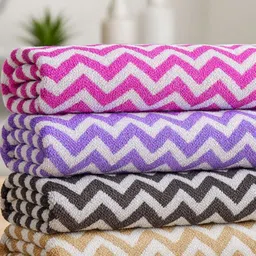 bsb home Pink & Purple 4 Pieces Zig Zag Printed Microfiber 240 GSM Bath Towels-image-9