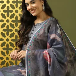 Anouk Women Floral Embroidered Regular Kurta with Trousers With Dupatta image 5