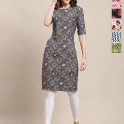 7Threads Women Pack Of 6 Ethnic Motifs Printed Sequinned Floral Crepe Kurta-picture-40