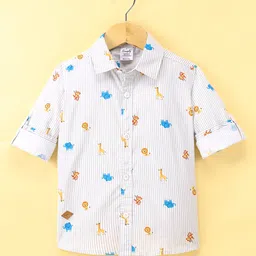 Simply Premium Cotton Full Sleeves Shirt With Striped & Animals Print - Grey & Blue-image-37