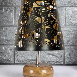 Devansh Metal Etching Table Lamp With Natural wood Round Base-picture-22