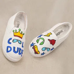 IMAGINO Cool Dude Text Hand Painted Slip On Shoes - White-image-97
