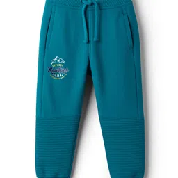 Babyhug French Terry Knit Full Length Lounge Pant With Text Print - Teal Blue-picture-11