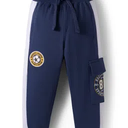Babyhug French Terry Knit Full Length Lounge Pant with Badge & Pocket - Navy Blue-picture-12