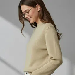 SANDPIPER Women Ribbed Mock Collar Woollen Pullover image 2