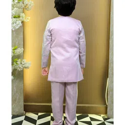 BT DEZINES Satin Woven Full Sleeves Abstract Embroidered Sequins & Pearls Embellished Sherwani Trousers With Mala Set - Lilac image 3