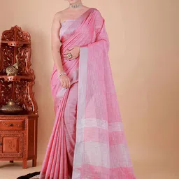 NEGRONI Striped Zari Pure Linen Saree-picture-33