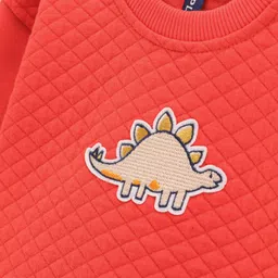 Little Kangaroos Full Sleeves Sweatshirt Dinosaur Patch - Coral image 3