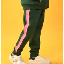 Anthrilo Shimmer Side Tape Detailed Fleece Jogger - Olive Green image 4