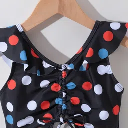 Pine Kids Sleeveless  Frock Swimsuit with Polka Dots Print - Black image 3