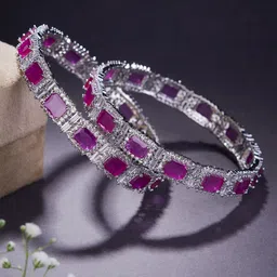 Opal Touch Set Of 2 Rhodium-Plated American Diamond Studded Bangles-picture-13