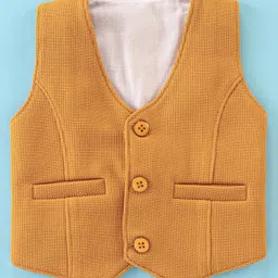 Robo Fry Cotton Knit Full Sleeves Checked Party Suit with Cap - Mustard image 4