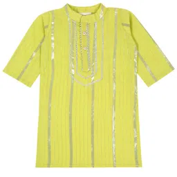 Little Ginnie Full Sleeves Gota Lace Embellished Kurta & Pyjama Set - Green image 5