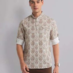 AD by Arvind Beige Slim Fit Printed Shirt-picture-40