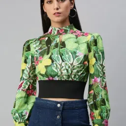 KASSUALLY Green & Black Printed Crop Top-picture-33