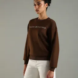 Tommy Hilfiger Brown Cotton Regular Fit Logo Printed Sweatshirt image 3