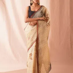 Jaypore Beige Kota Printeded Hand Block Printed Saree-picture-11