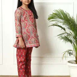 READIPRINT FASHIONS Kids Red & Grey Printed Kurti with Pants image 3