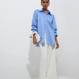 Wardrobe by Westside Blue Stripe Printed Shirt image 3