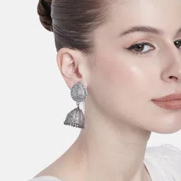 AITIHYA Silver-Plated Dome Shaped Jhumkas-picture-12