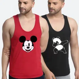 Friskers Multi Cotton Slim Fit Printed Gym Vest - Pack of 2-picture-15