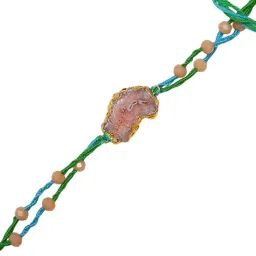 Aapno Rajasthan Teal Handmade Stone Center Casual Rakhi with Roli Chawal & Greetings Card image 3