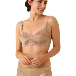 AROUSY Beige Cotton Self Pattern Bra Panty Set-picture-11