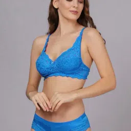 AROUSY Blue Self Pattern Bra Panty Set image 4