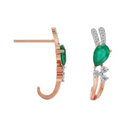 Emori 18k Rose Gold & Diamond Regal Pear Emerald Hoops Stud Earrings image 3