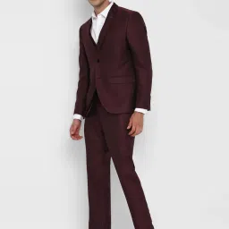 Turtle Deep Brown Cotton Tailored Fit Self Design Three Piece Suit image 3