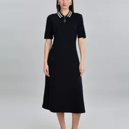 Tommy Hilfiger Navy Cotton Solid Midi Dress-image-8