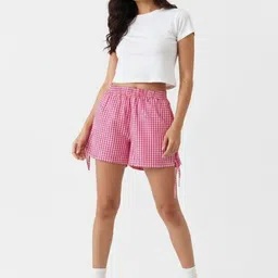 HIGH BUY Women Checked Loose Fit High-Rise Technology Shorts-picture-36