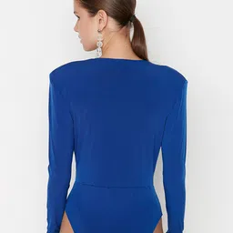 Trendyol Women Blue Solid Polyester Bodysuit image 2