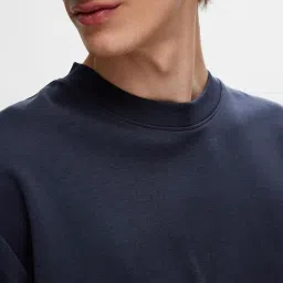 SELECTED HOMME Blue Relaxed Fit Oversized Crew T-Shirt image 3