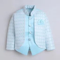 Fourfolds Boys Sky Blue Embellished Indowestern Sets image 3