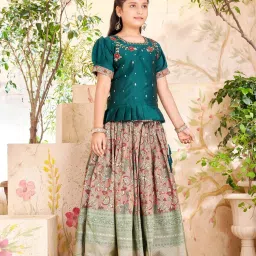 Aarika Girls Green & Red Embroidered Lehenga with Choli image 3
