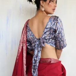 Chidiyaa Grey Block Printed Sahar Tie-Up Blouse image 3