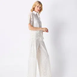 Cover Story White Self Design Schiffli Shirt image 3